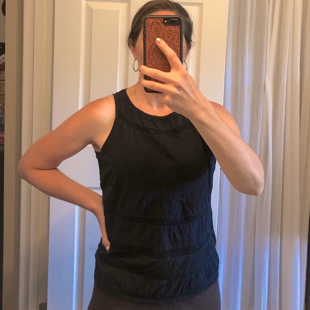 Lovely, FLATTERING Black Detailed Blouse, American Eagle